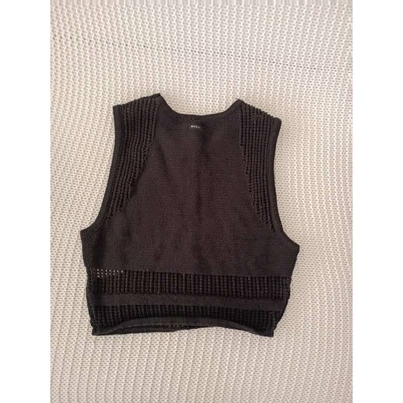 RVCA Charcoal Cable Knit Mesh Crop Tank Top XS Cotton Blend Boho Goth - Picture 7 of 8